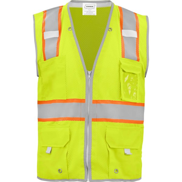 Ironwear Safety Vest Class 2 w/ Zipper, Radio Clips & Badge Holder (Lime/3X-Large) 1241-LZ-RD-CID-3XL